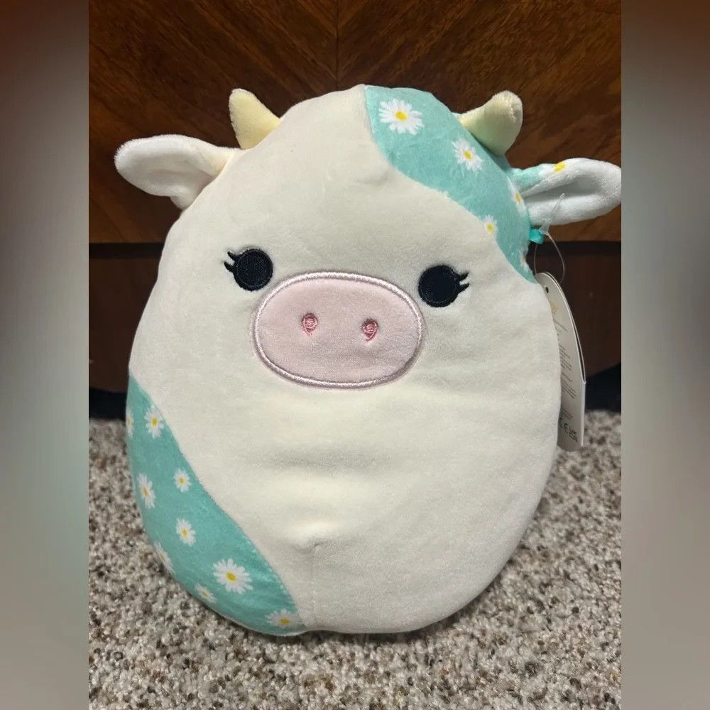 Squishmallow 8” Belana The Cow White Blue Floral 2022 Easter NWT! Rare!